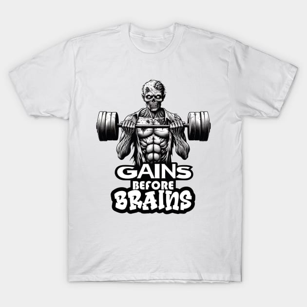 Zombie Lifter Tee - Gains Before Brains Fitness T-Shirt by Skull Riffs & Zombie Threads